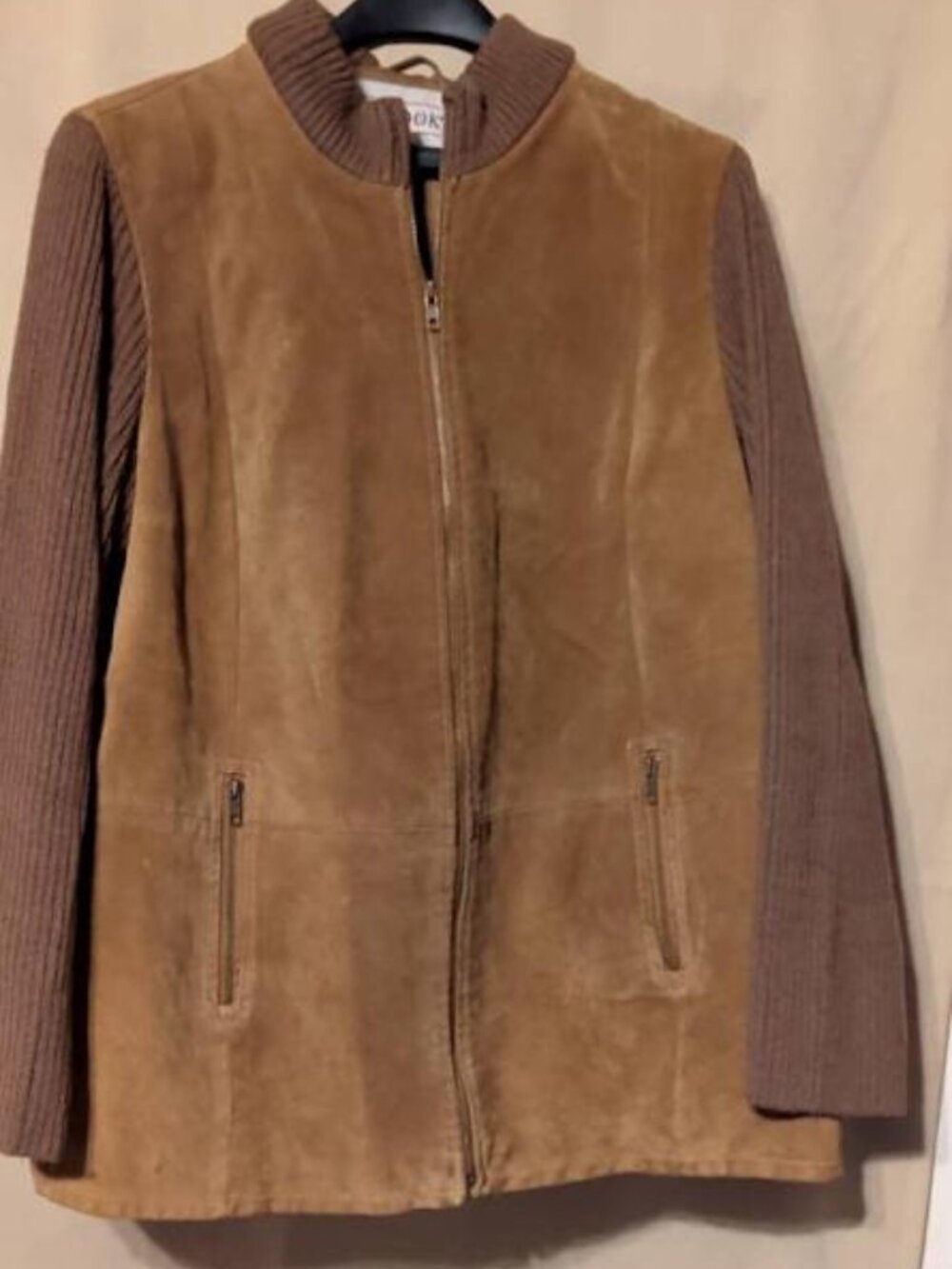 VTG J.G. Hook Suede Genuine Leather Knit Sleeve Bomber Jacket Plus 20W